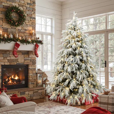 Luxenhome Pre-lit Snowy Branches Christmas Tree With Stand,6.5ft In White