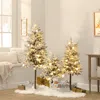 Luxenhome Pre-lit Snowy Christmas Tree With Metal Base- Set Of 3 In Gold