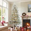 Luxenhome Pre-lit Snowy Slim Artificial Cedar Christmas Tree, 7.5ft In White