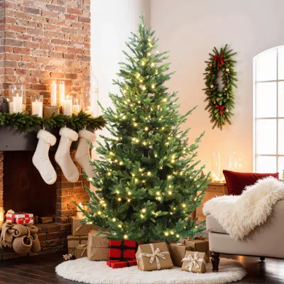 Luxenhome Pre-lit Upswept Pine Christmas Tree With Metal Stand,7ft In Green