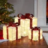 Luxenhome Pre-lit Wavy-design Holiday Gift Box Decorative, Set Of 3 In Red