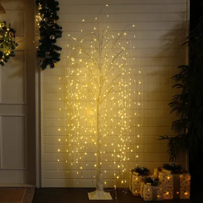 Luxenhome Pre-lit White Artificial Willow Christmas Tree, 5.9ft