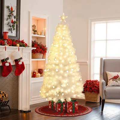 Luxenhome Pre-lit White Fiber Optic Christmas Tree,6ft