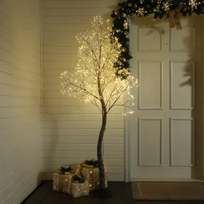 Luxenhome Pre-lit With Faux Tree Trunk Birch Artificial Tree, 5.9ft In Brown