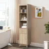 Luxenhome Priya Natural Finish Wave Linen Cabinet In Brown