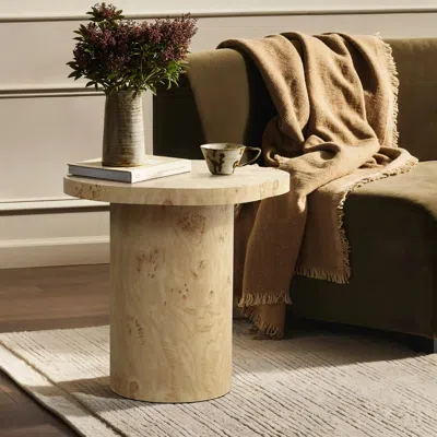 Luxenhome Raci Burl Wood Pedestal Side Table With Minimalist Design In Multi