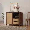 Luxenhome Rafa Walnut Finish Rope Front Wood Storage Cabinet, 35.4"w In Multi