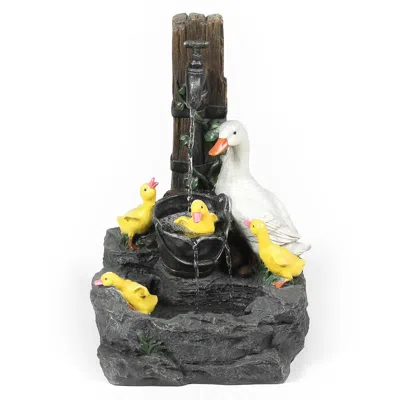 Luxenhome Resin Water Fountain – Farmhouse Duck Family Outdoor Feature In Black