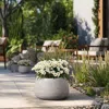 Luxenhome Ribbed Bowl Planter With Brown Texture, 11.4" W In Silver