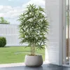 Luxenhome Ribbed Bowl Planter With Brown Texture, 16.9" W In White
