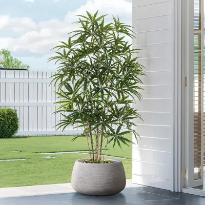 Luxenhome Ribbed Bowl Planter With Brown Texture, 16.9" W In White