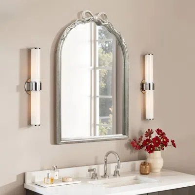 Luxenhome Ribbon Resin Frame Arch Rectangle Accent Wall Mirror In Silver