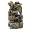 Luxenhome Rock Garden Fountain With Led Lights – Resin Wall And Barrel Style In Brown