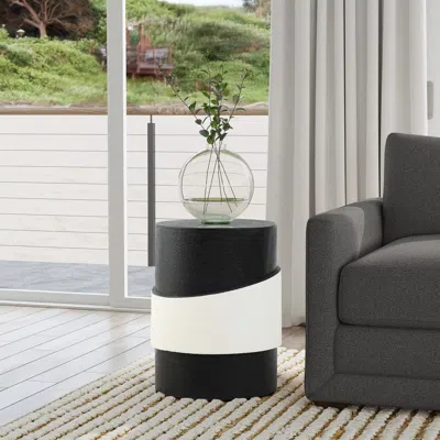 Luxenhome Round Metal Side Table With Black & White Contrast Design