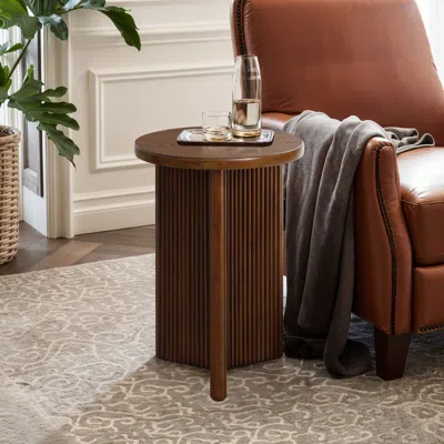 Luxenhome Round Wood Side Table In Walnut Finish,15.8" In Brown