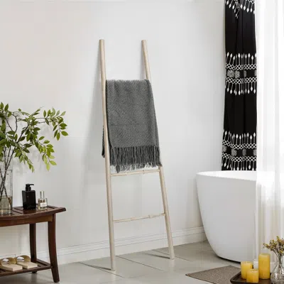 Luxenhome Rustic Birch Wood 4-rung Blanket Ladder In Gray