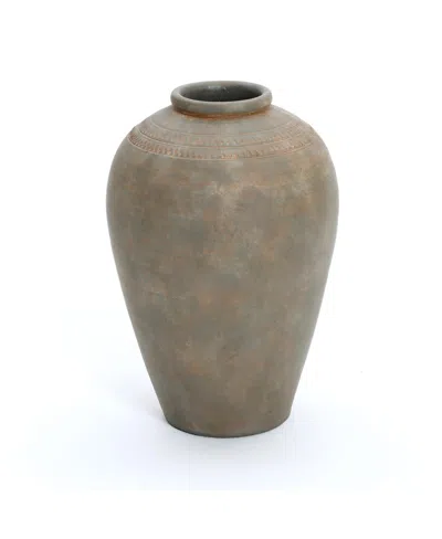 Luxenhome Rustic Ceramic Flower Vase, 14'' Brown Terracotta Urn Vases For Room Decor, Vintage Pottery Living R