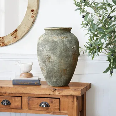 Luxenhome Rustic Gold And Brown Terracotta Vase, 13.6" H In Gray