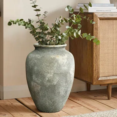 Luxenhome Rustic Gold And Brown Terracotta Vase, 15.2" H In Gray