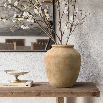 Luxenhome Rustic Golden Brown Round Terracotta Vase,10.2''