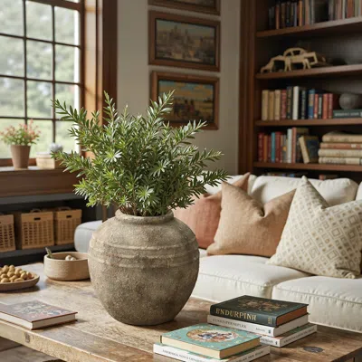 Luxenhome Rustic Gray And White Round Terracotta Vase,11.81'' In Brown