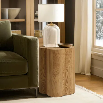 Luxenhome Rustic Modern Tree Stump Side Table With Petal-shaped Top In Brown
