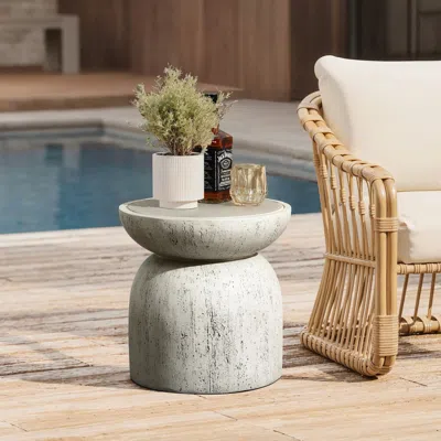 Luxenhome Rustic Off White And Gray Outdoor Side Table, 15.75" H In Multi