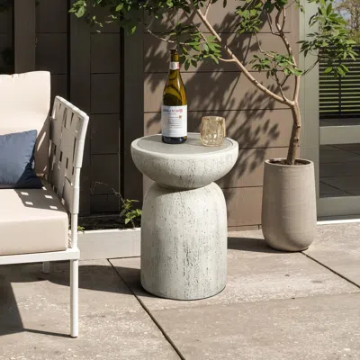 Luxenhome Rustic Off White And Gray Outdoor Side Table, 19.7" H In Multi