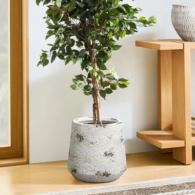 Luxenhome Rustic Off White With Brown Accents Tall Round Mgo Planter, 12.2'' H In Multi