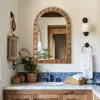 Luxenhome Rustic Solid Frame Arch Rectangle Wood Wall Mirror, 35"h In Brown