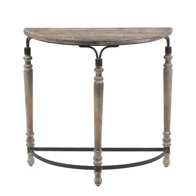 Luxenhome Rustic Wood And Metal Half Moon Console And Entry Table In Brown