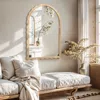 Luxenhome Scalloped Wood Frame Arched Mirror, 34"h In Brown
