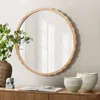 Luxenhome Scalloped Wood Frame Round Wall Mirror In Brown