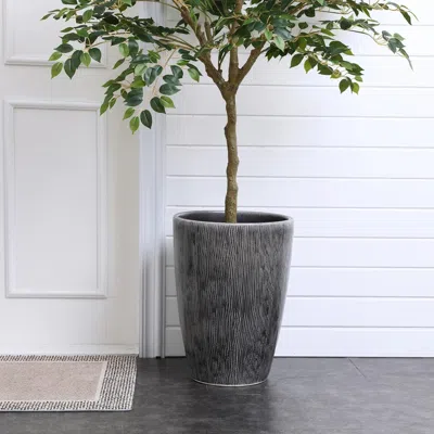 Luxenhome Sea Gray Ripples Glazed Tall Ceramic Planter, 17" H In Black