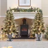 Luxenhome Set Of 2 4ft Pre-lit Led Artificial Flocked Pine Christmas Tree With Pine Cones And Urn Pot In Multi