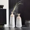 Luxenhome Set Of 2 Distressed Off White And Rustic Brown Metal Vase Pitcher Vase In Multi