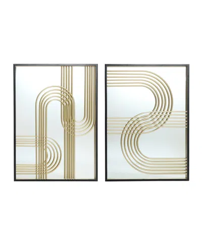 Luxenhome Set Of 2 Modern Iron Loops Rectangular Accent Wall Mirrors In Black,gold,silver