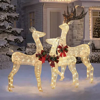 Luxenhome Set Of 3 Deer Family Lighted Led Indoor Outdoor Holiday Decoration In Multi