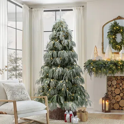 Luxenhome Snow-flocked Christmas Tree With Lights& Stand,7ft In Green