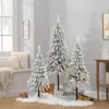 Luxenhome Snow-flocked Sweeping Branches Artificial Tree With Battery Operated Lights, Set Of 3 In White