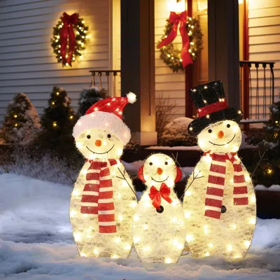 Luxenhome Snowman Family Trio Christmas Lighting Decoration For Indoor And Outdoor In Gold