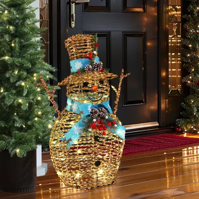Luxenhome Snowman Plastic Ribbon Christmas Lighting, Battery-powered In Brown