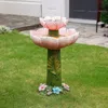 Luxenhome Solar Powered Birdbath Water Fountain With Lights, 2-tier Pink Flower In Pink
