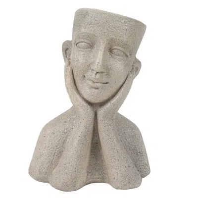 Luxenhome Speckled Beige Mgo Happy Bust Head Planter In Neutral