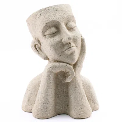 Luxenhome Speckled Beige Mgo Thoughtful Bust Head Planter In Neutral