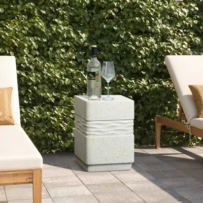Luxenhome Speckled Cement Outdoor Side Table In Gray