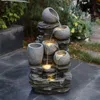 Luxenhome Stacked Pot Fountain With Planter – Farmhouse Style 29"h In Gray