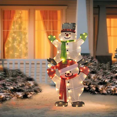 Luxenhome Stacked Snowman Couple Lighted Led Indoor Outdoor Holiday Decoration In Multi