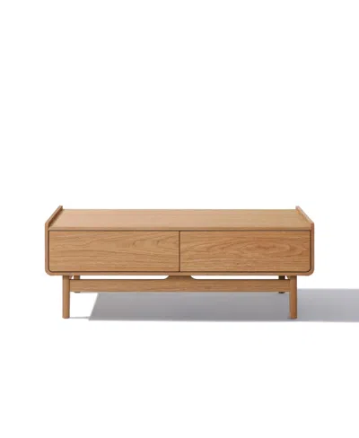 Luxenhome Summer Oak Engineered Wood Coffee Table With Storage In Brown