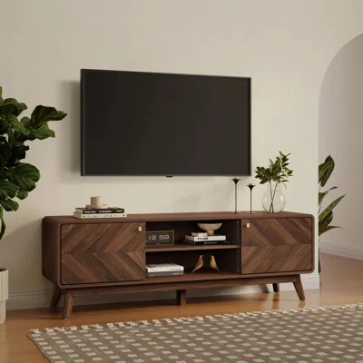 Luxenhome Theo Mid-century Modern Tv Stand, Walnut Finish, For Tv Up To 70" In Multi